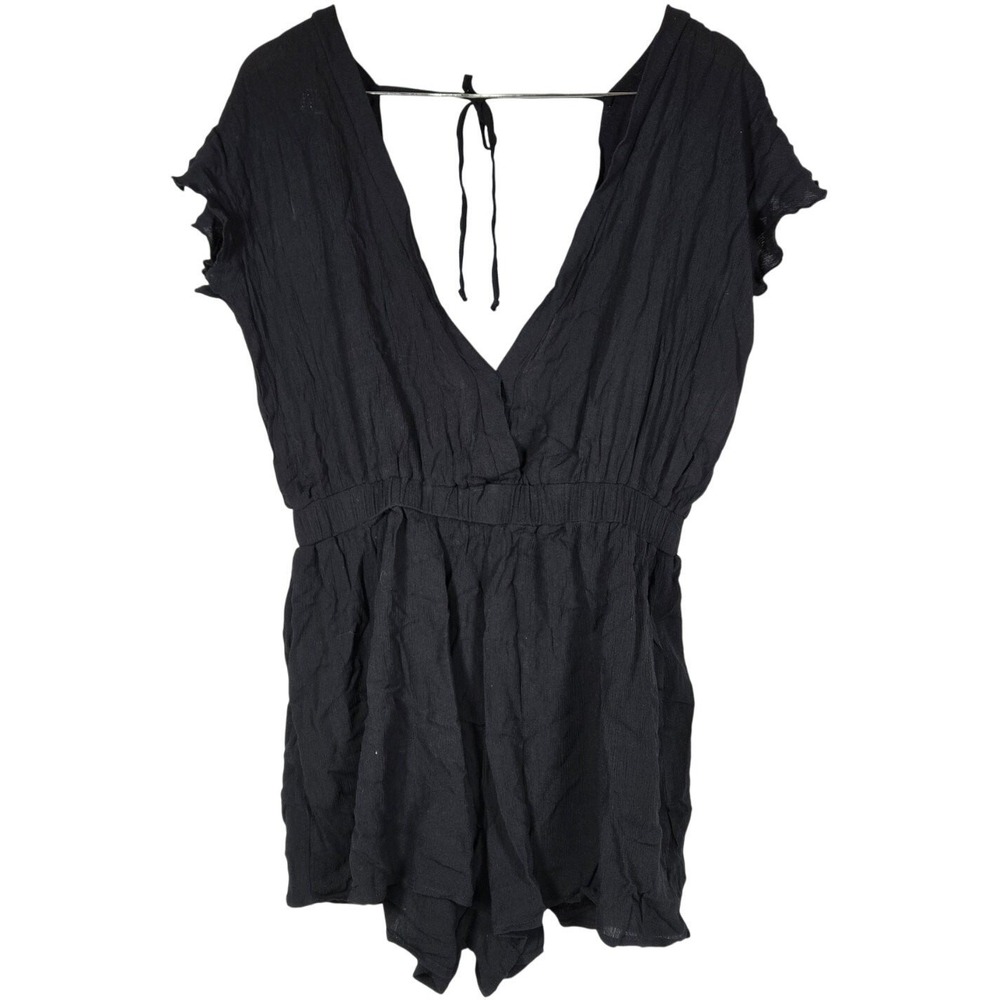 Lucky Brand Swim Womensâ Black Crinkle Gauze Romper Cover Up X32885LL Large